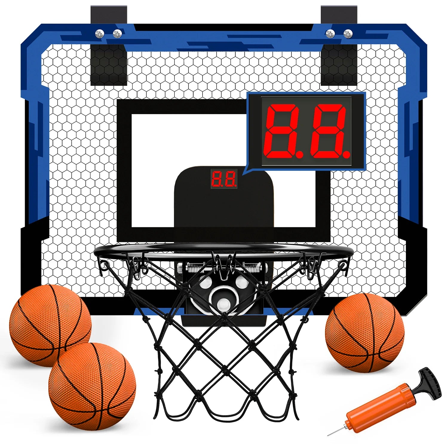 Mini Basketball Hoop with Electronic Scorer, Mini Hoop with 3 Balls/Inflator/Breakaway Rim, Basketball Toy Gifts for Kids and Adults, Suit for Indoor/Outdoor/Pool/Door, Blue