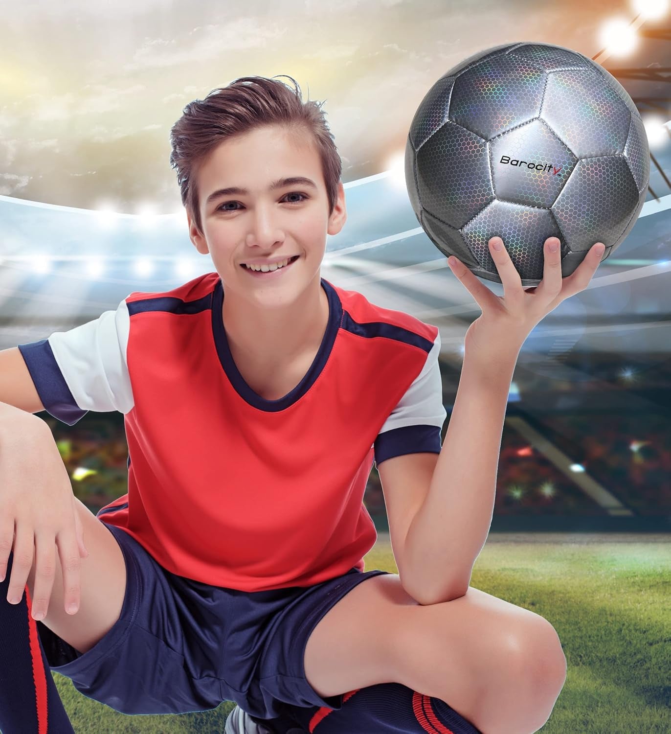 Soccer Ball - Premium Boy and Girl Official Match Ball with Cool Reflective Iridescent Rainbow Hex Pattern, Durable, Indoor, Outdoor, Training, Practice, Playtime and Games