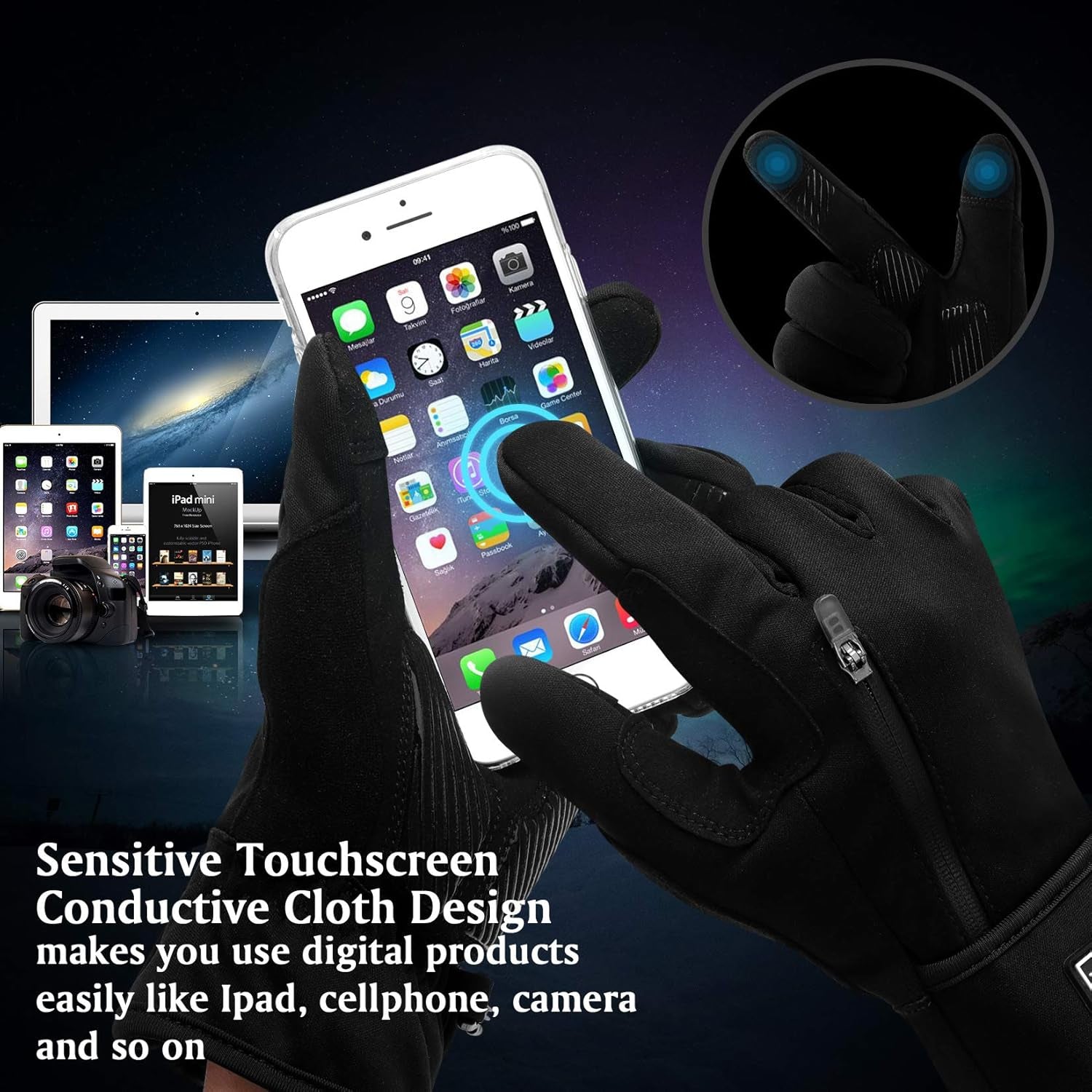 Winter Cycling Gloves Touchscreen Warm Gloves Windproof & Waterproof Gloves for Cycling, Skiing Running Outdoor Sports. Suits Men & Women (Black, XXL)