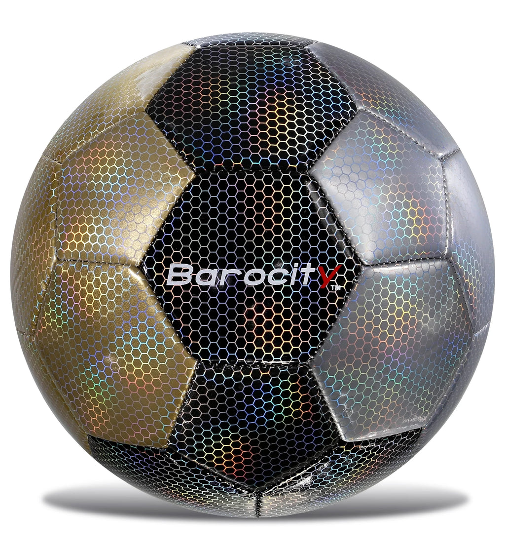 Barocity Mix Silver, Black, Gold Soccer Ball- Premium Size 3 with Reflective Iridescent Rainbow Hex Pattern, Boys and Girls, Kids for Indoor and Outdoor Playtime