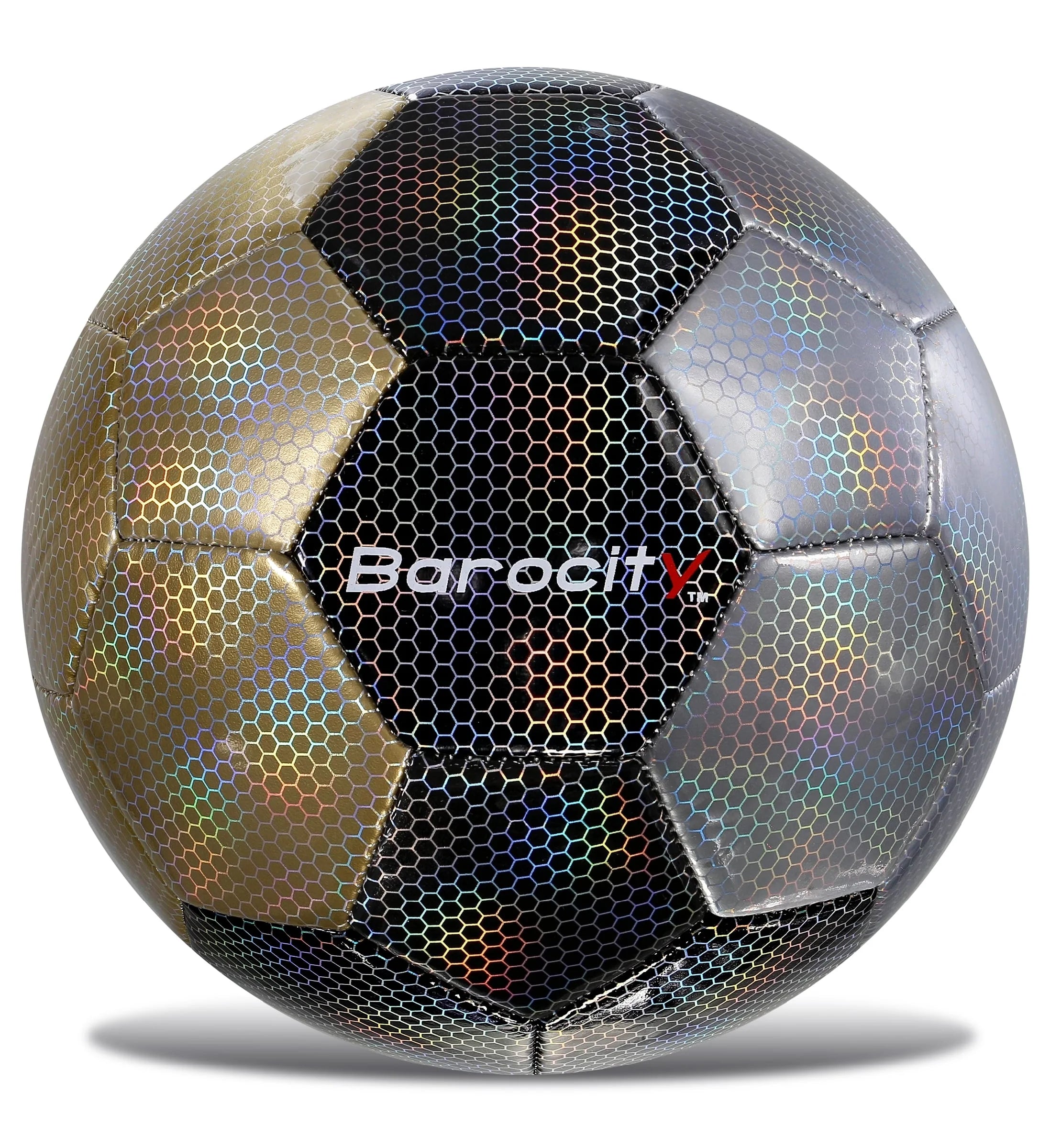Barocity Mix Silver, Black, Gold Soccer Ball- Premium Size 3 with Reflective Iridescent Rainbow Hex Pattern, Boys and Girls, Kids for Indoor and Outdoor Playtime