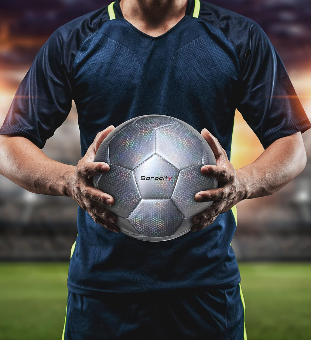 Soccer Ball - Premium Boy and Girl Official Match Ball with Cool Reflective Iridescent Rainbow Hex Pattern, Durable, Indoor, Outdoor, Training, Practice, Playtime and Games