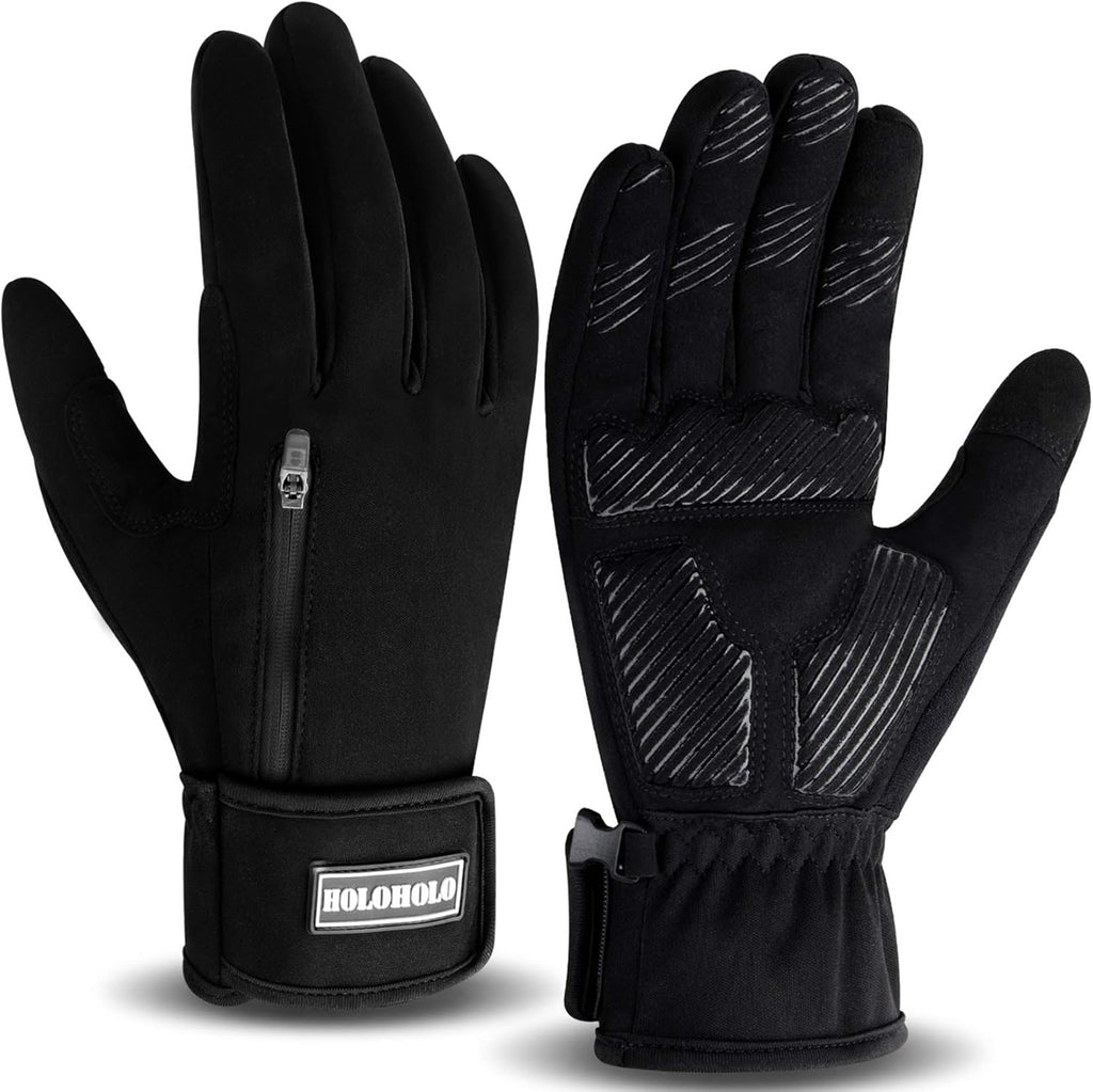 Winter Cycling Gloves Touchscreen Warm Gloves Windproof & Waterproof Gloves for Cycling, Skiing Running Outdoor Sports. Suits Men & Women (Black, XXL)