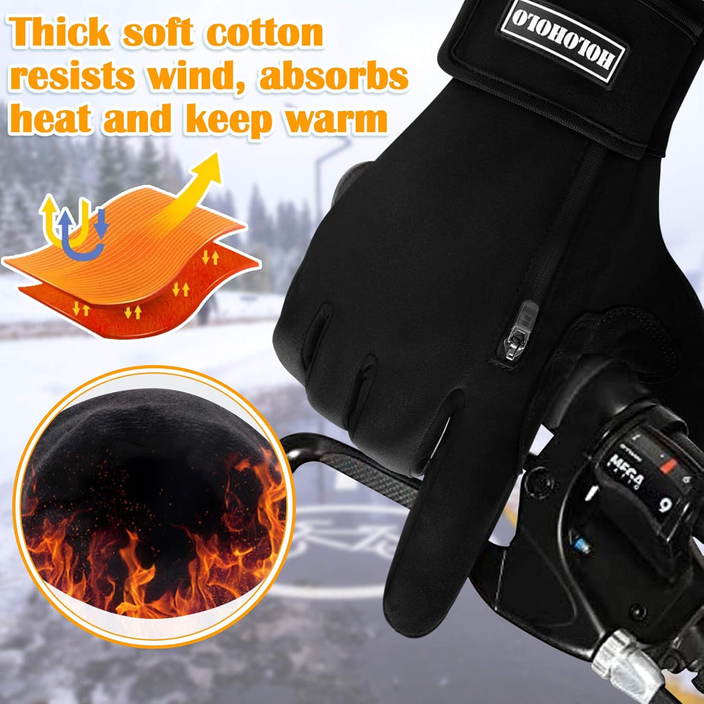 Winter Cycling Gloves Touchscreen Warm Gloves Windproof & Waterproof Gloves for Cycling, Skiing Running Outdoor Sports. Suits Men & Women (Black, XXL)